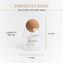 Set of 3 Glass Coffee Tea & Sugar Canisters – 500ml Jars with Elegant Cork Ball Lids