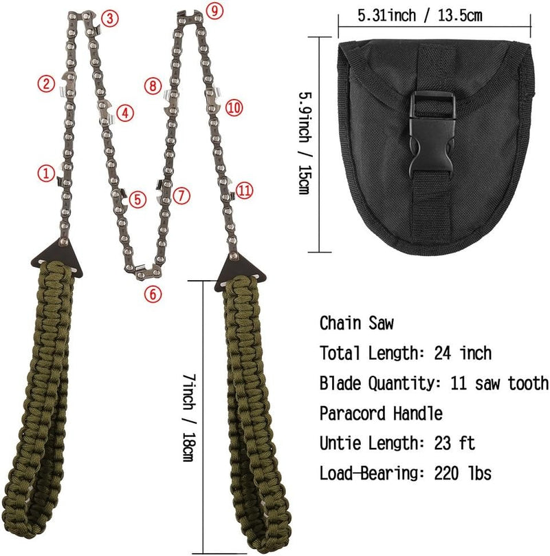 Pocket Chainsaw with Paracord Handle – 24 Inch Survival Hand Saw for Camping & Outdoors