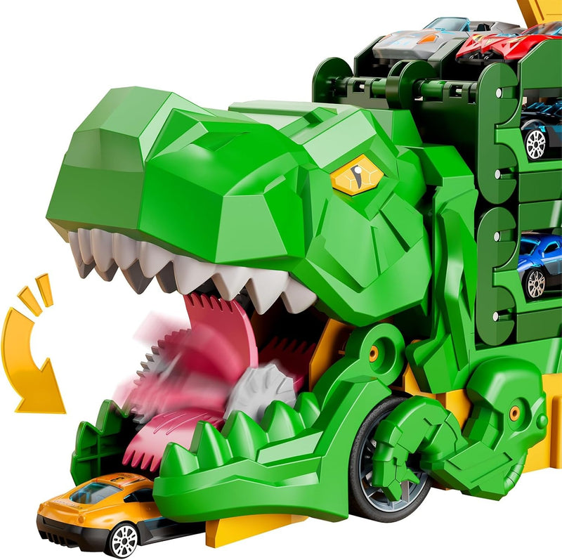 Dinosaur Race Track Toy – 59" Transport Truck with 12 Die-cast Cars