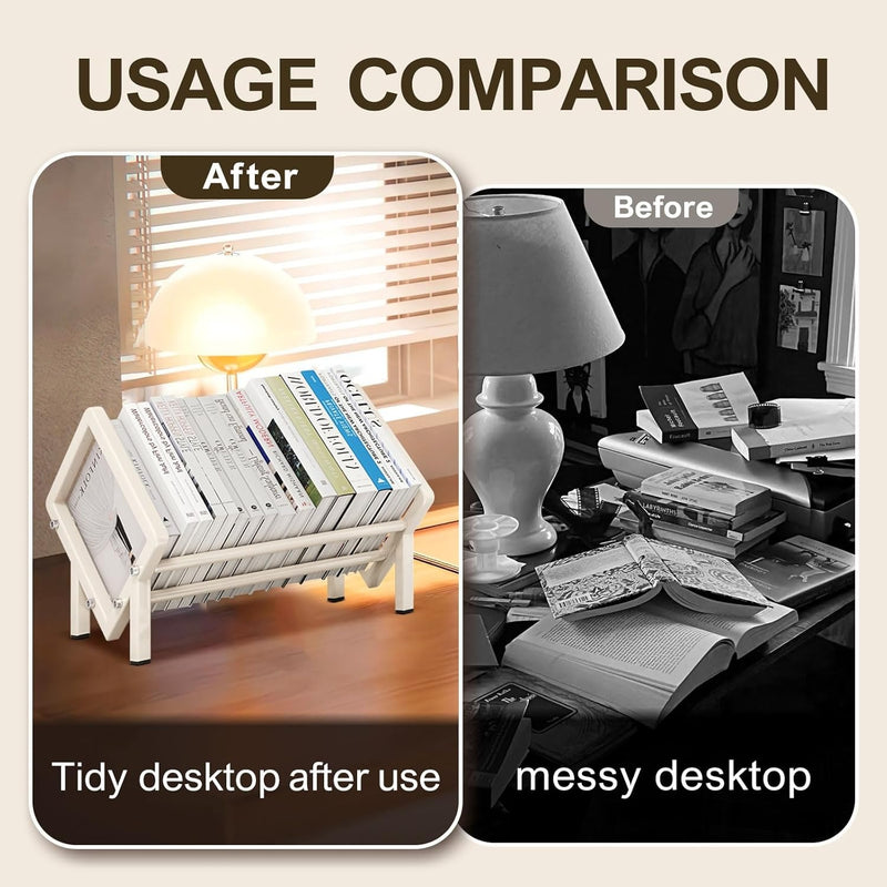 Stainless Steel Desktop Bookcase – 40cm Shelf Organizer for Books Records & Magazines