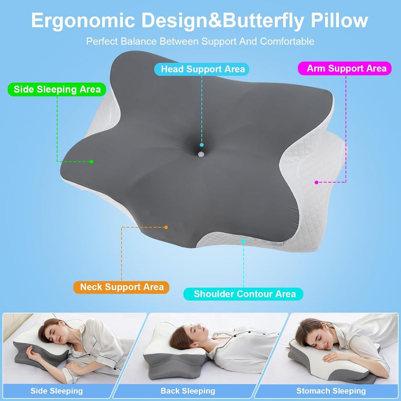 Ergonomic Memory Foam Neck Pillow – Pain Relief for Side Back & Stomach Sleepers