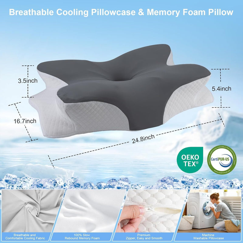 Ergonomic Memory Foam Neck Pillow – Pain Relief for Side Back & Stomach Sleepers