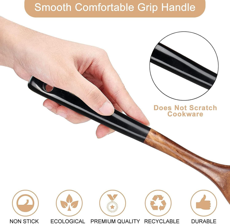 Wooden Spatula Set – 2-Piece Teak Cooking Utensils Slotted & Flat Turners