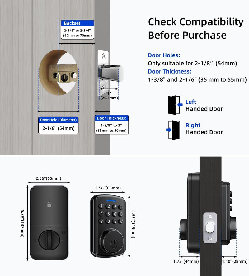 Smart Deadbolt Lock – Wi-Fi & Bluetooth Electronic Door Lock and IP65 Waterproof Protection