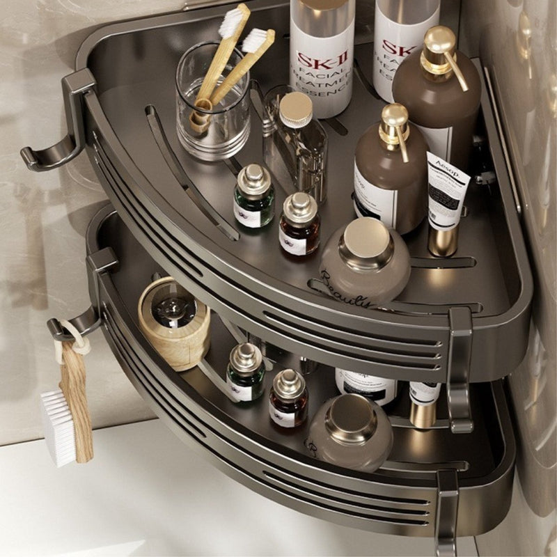 2 Tier Adhesive Corner Shower Caddies– No-Drill Bathroom & Kitchen Rack with Towel Holder