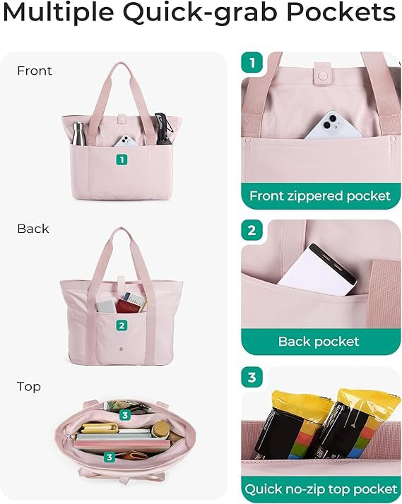 Foldable Tote Bag for Women – Large Waterproof Nylon Travel Shoulder Bag with Zipper