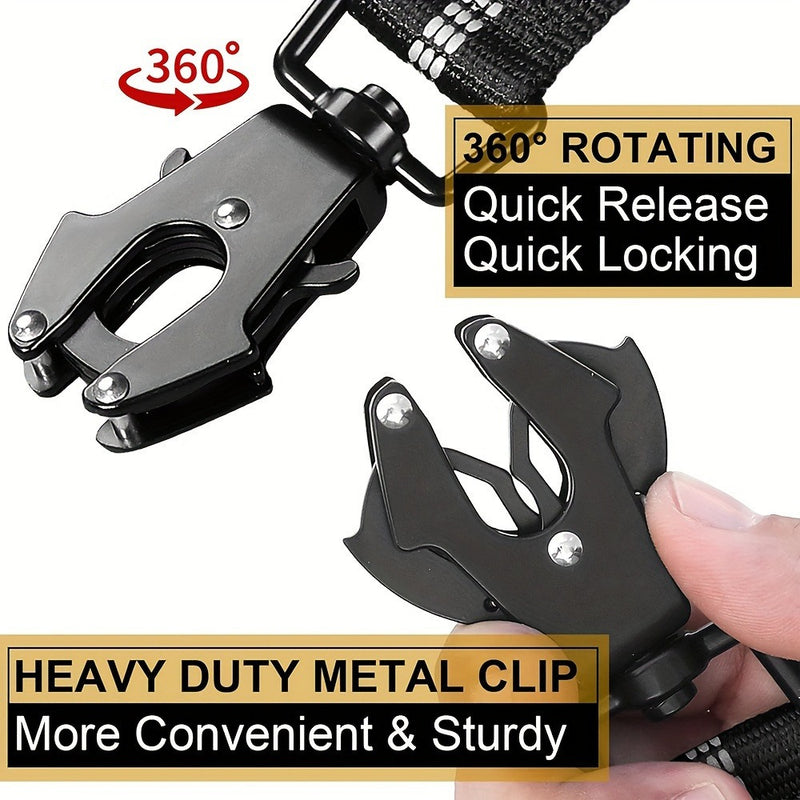 Heavy-Duty Tactical Dog Lead– 1.2–1.8m Shock-Absorbing Bungee with Dual Handles & Metal Clip
