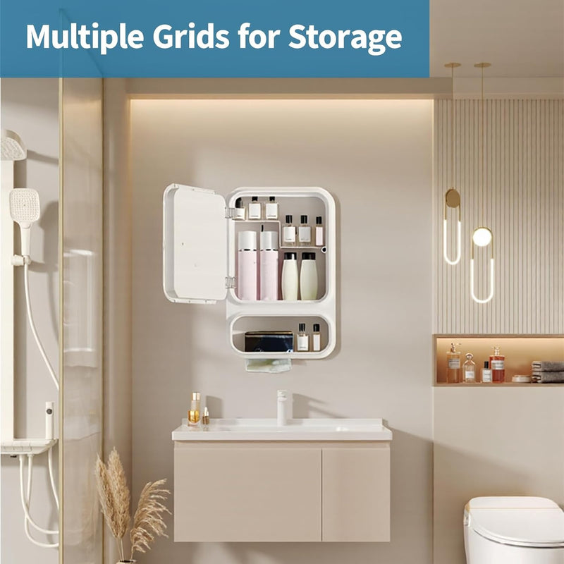 LED Bathroom Mirror Cabinet – Storage with Magnetic Door & Tissue Dispenser
