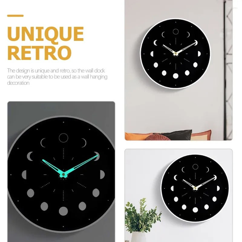 Glow-in-the-Dark Moon Phase Silent Wall Clock – Easy Install Living Room Wall Decor