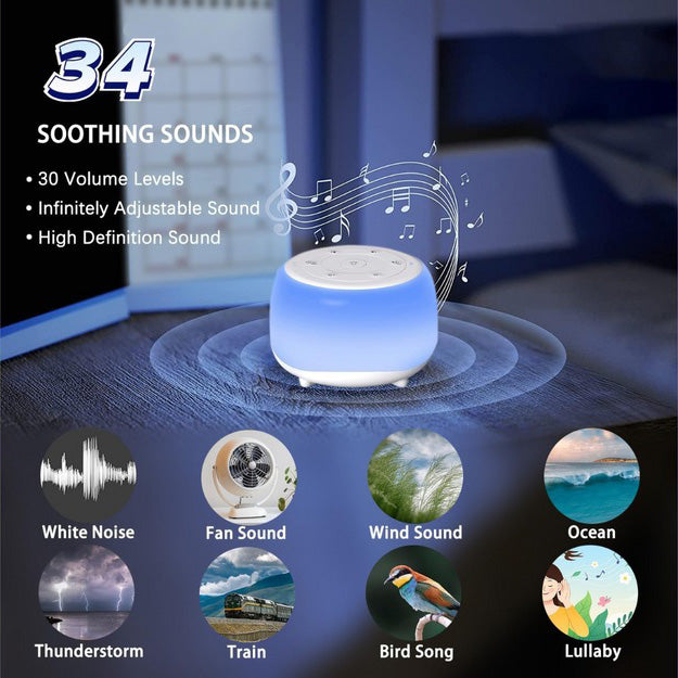 White Noise Machine with 34 Sounds & 7-Color Light – Portable Sleep Aid