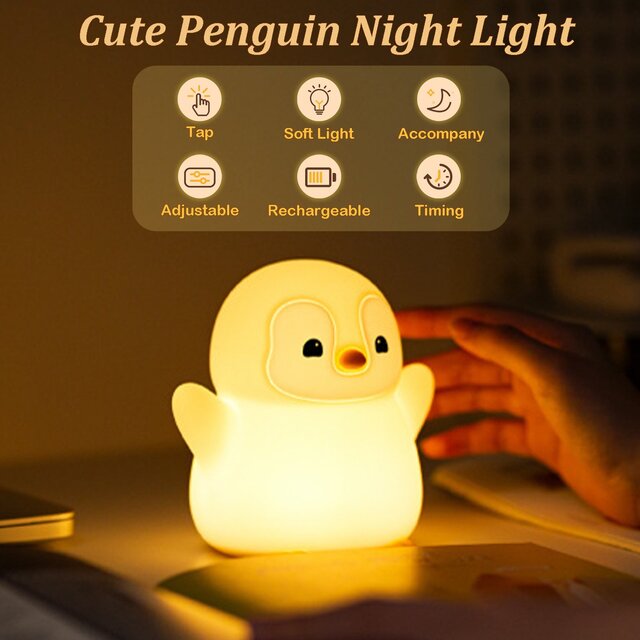 Penguin Night Light – Rechargeable Silicone Lamp with Timer & Dimming