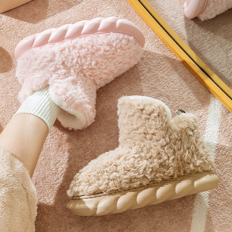 Warm Winter Bootie Slippers for Women – Plush Lined with Thick Sole Cozy Indoor Outdoor Slip-On Shoes