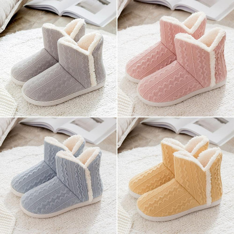 Women's Knitted Boot Slippers – Plush Lined Non-Slip Warm Winter House Shoes