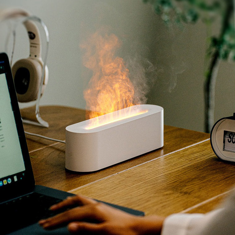 Flame Humidifier & Essential Oil Diffuser – USB 7-Color LED Fireplace Effect for Home & Bedroom