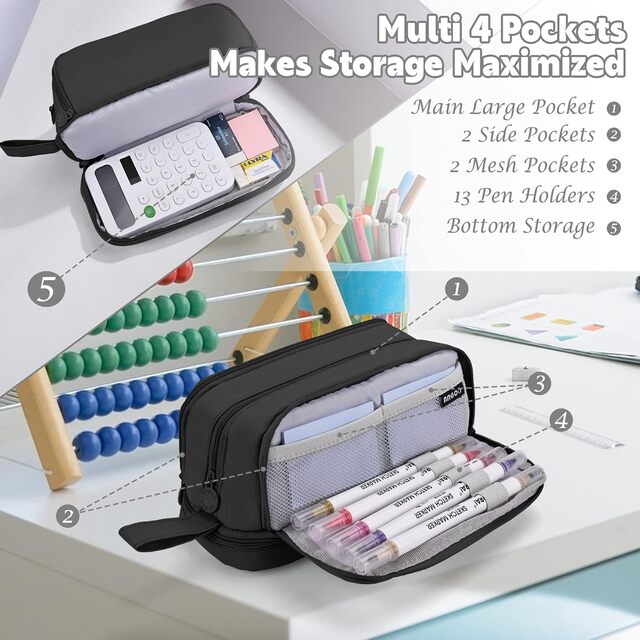 Large Capacity Pencil Case – 4-Compartment Multifunctional Pen & Stationery Organizer