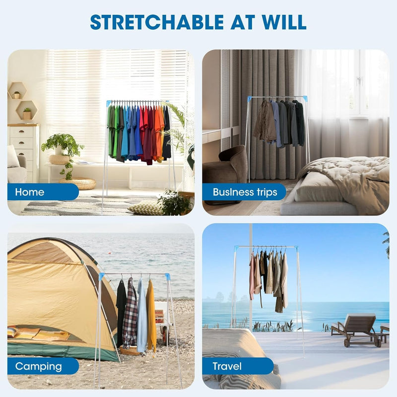 Portable Folding Clothes Rail – Adjustable Telescopic Travel Garment Rail