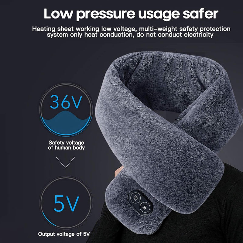 Heated Scarf with Vibration Massage – Waterproof Neck Warmer 3 Heat Levels Double Control Switch