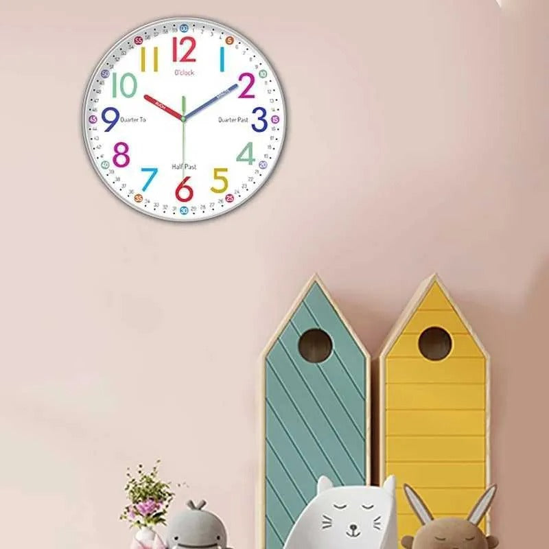 Children’s Silent Wall Clock – 24-Hour Easy Time Learning 10 Inch Ideal for Bedroom or Classroom