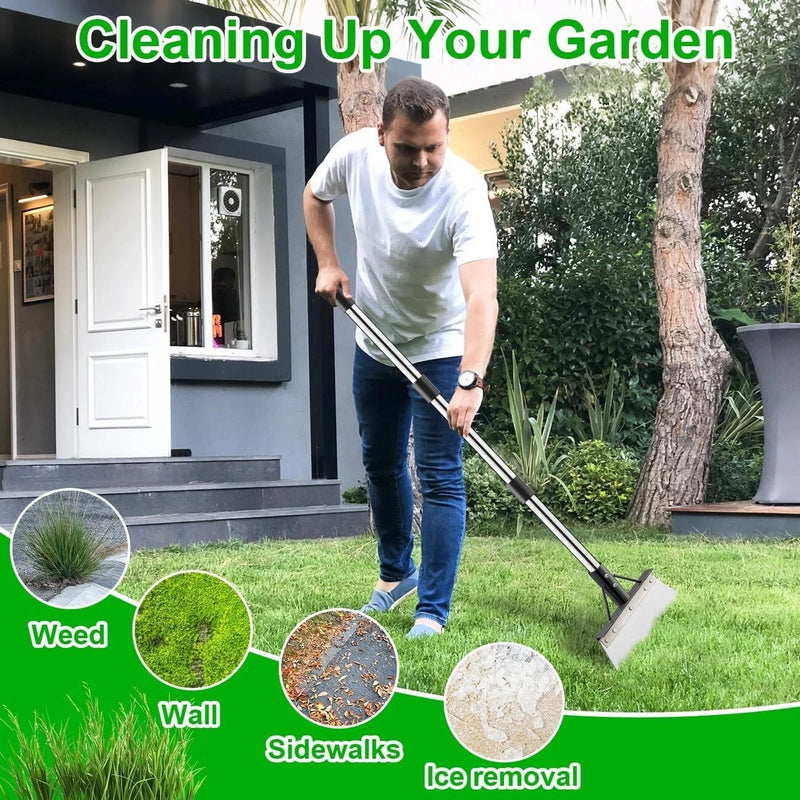 Multifunctional Garden Hoe & Moss Scraper – Stainless Steel Patio Weed Remover Tool with Handle