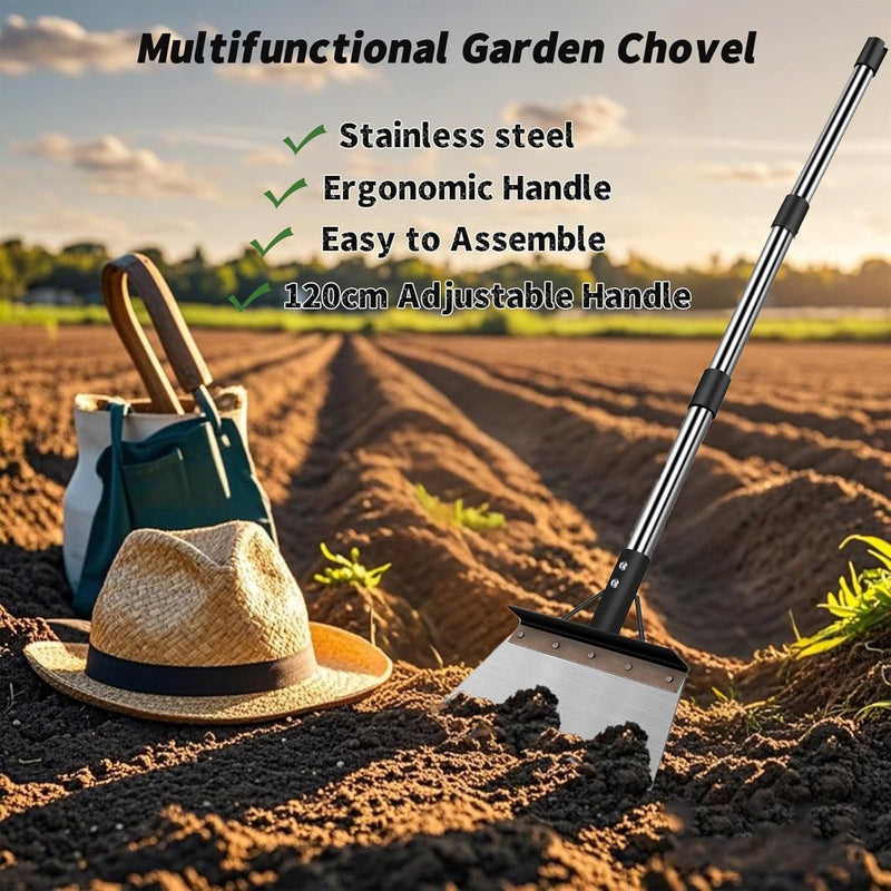 Multifunctional Garden Hoe & Moss Scraper – Stainless Steel Patio Weed Remover Tool with Handle