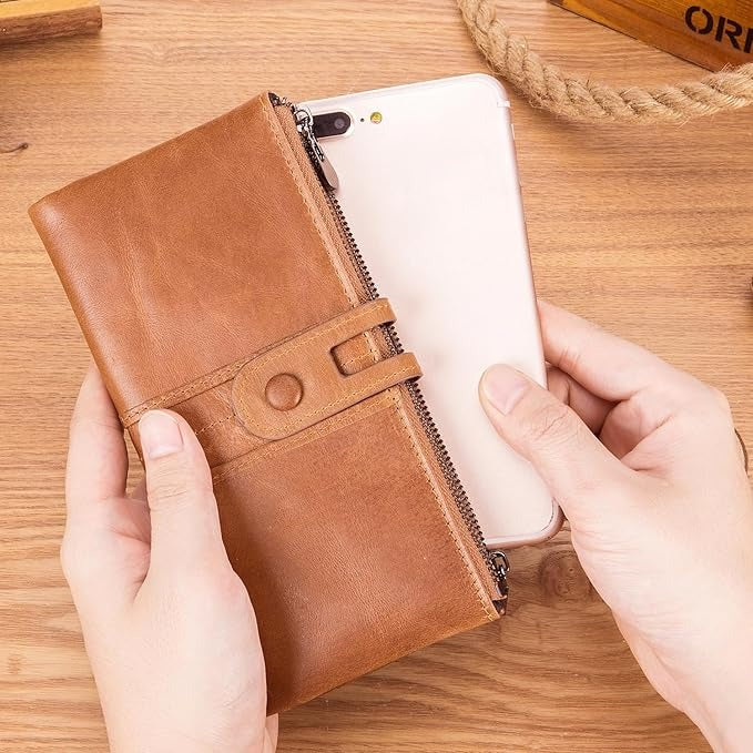 Genuine Leather Women’s Purse– Slim Bifold Clutch with RFID Blocking