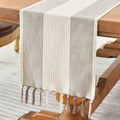 Cotton Linen Table Runner – Hand-Tassels Macrame Decor for Dining