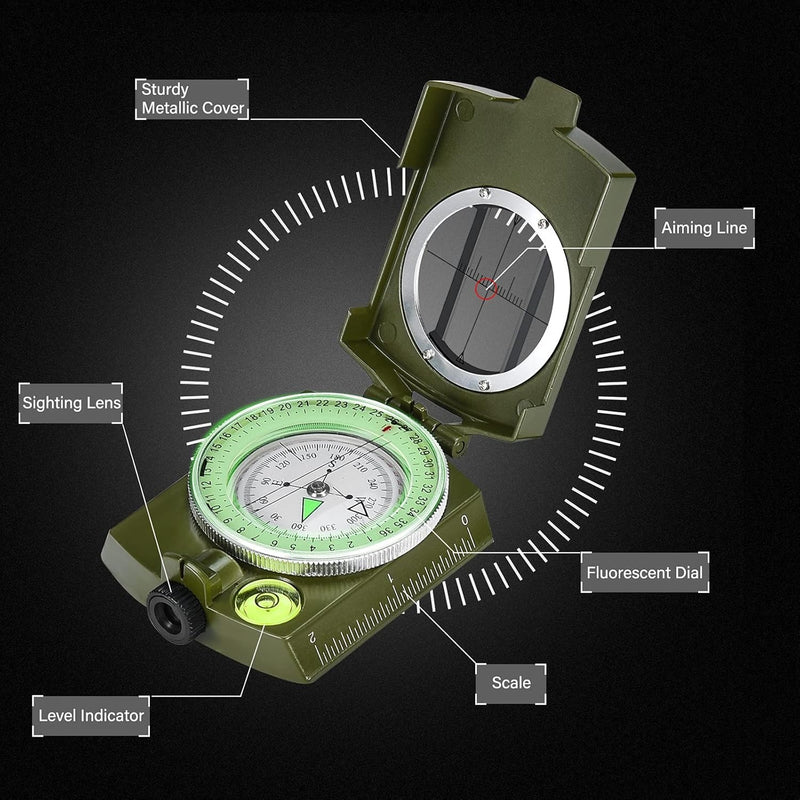 Military Lensatic Compass – Waterproof Hiking Survival Tool