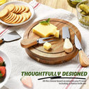 Round Acacia Wood Cheese Board Set – 4-Piece Charcuterie & Cutting Board with Knives
