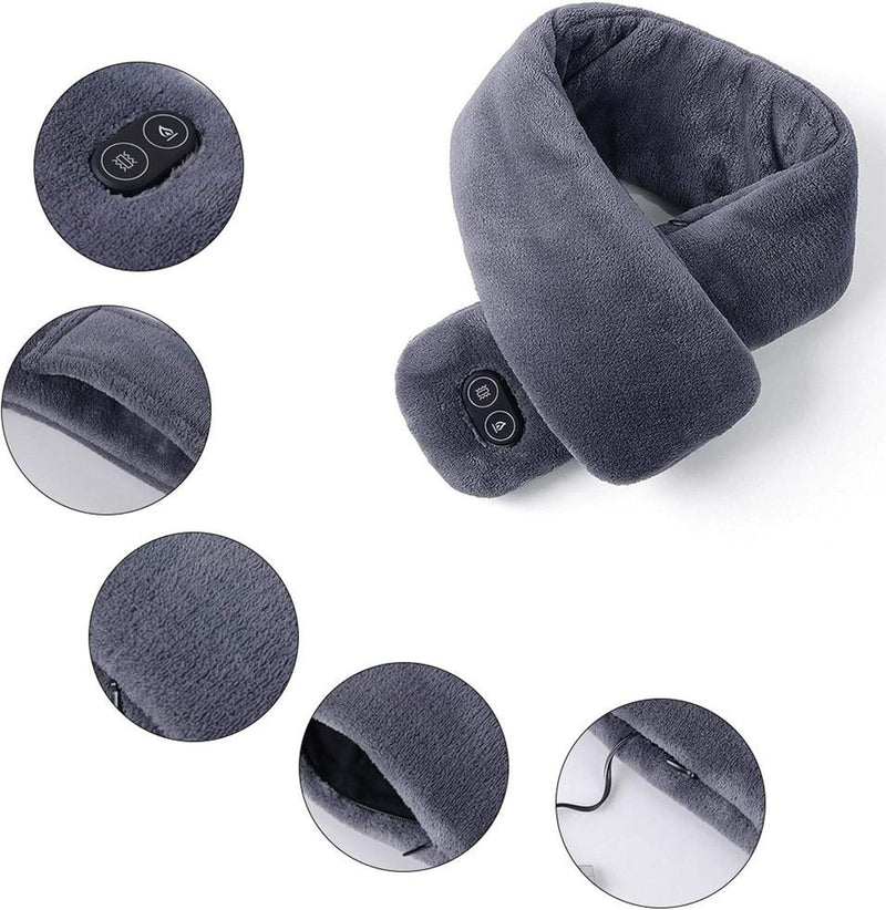 Heated Scarf with Vibration Massage – Waterproof Neck Warmer 3 Heat Levels Double Control Switch