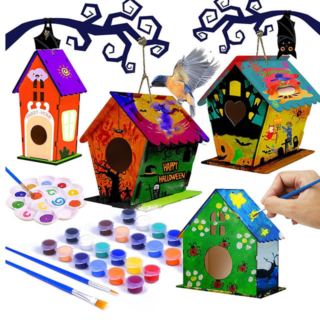 4-Pack DIY Birdhouse Kit for Kids – Build & Paint Wooden Bird Houses Creative Craft Gift