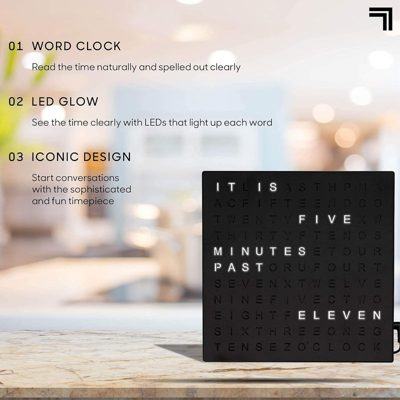LED Word Clock – Stylish Modern Plug In Desk/Wall Clock