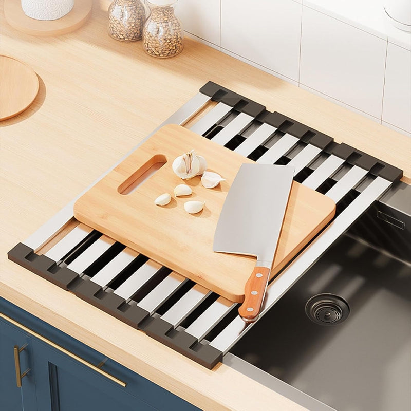 Stainless Steel Dish Drainer - Rollable Dish Drying Rack Over The Sink Drying Rack