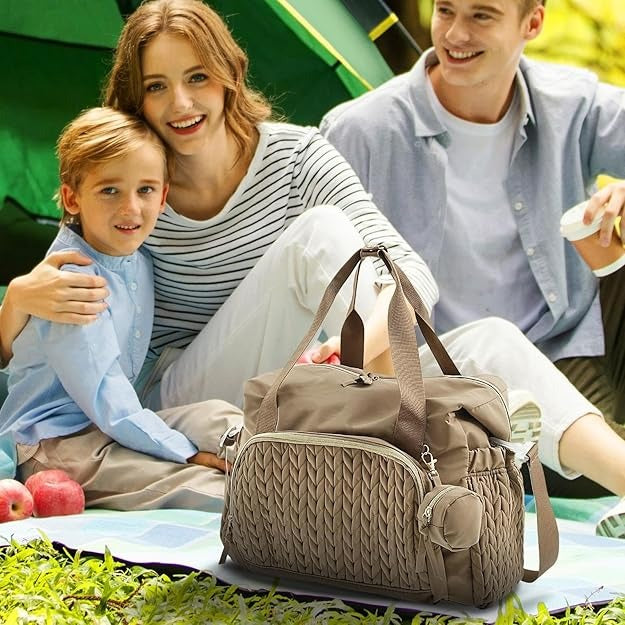 Large Capacity Baby Diaper Bag – Travel Tote with Pacifier Pouch & Changing Bag
