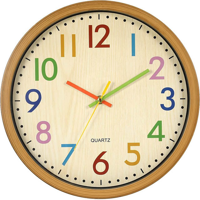 Colorful Silent 12 " Wall Clock – Kids Room Battery Operated Vintage Style