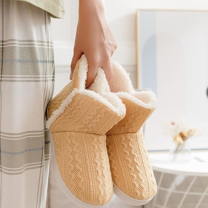 Women's Knitted Boot Slippers – Plush Lined Non-Slip Warm Winter House Shoes