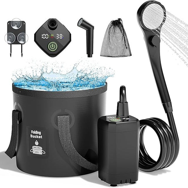 Rechargeable Camping Shower – 20L Bucket 6000mAh Battery & Digital Display