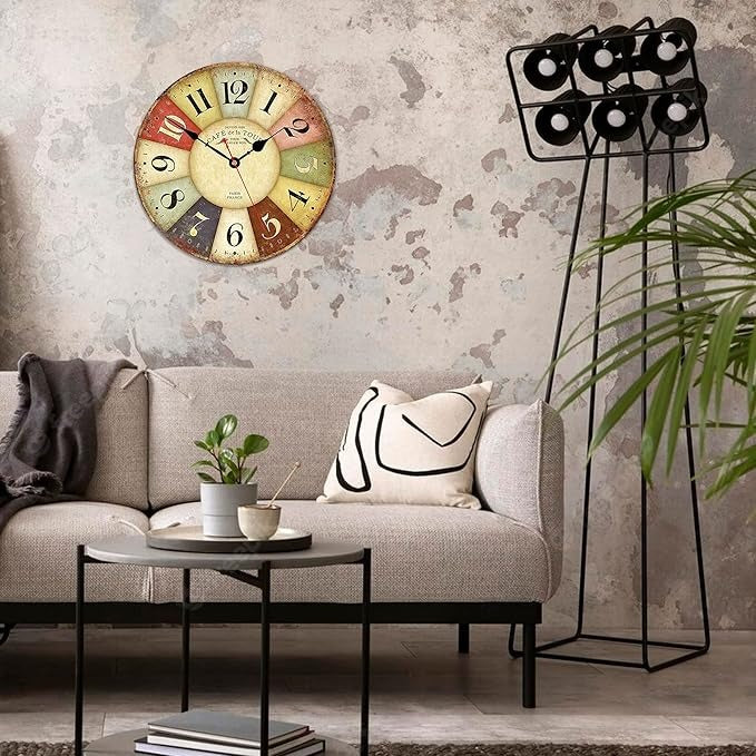 Cafe Tour 12" Silent Wall Clock – Battery Operated Modern Design for Living Room Decor