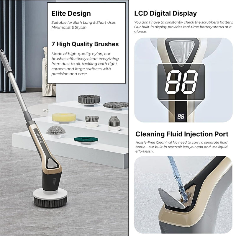 Cordless Electric Spin Scrubber – Waterproof Power Scrubber Beush with 2600mAh Battery