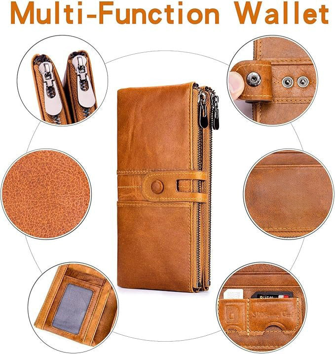 Genuine Leather Women’s Purse– Slim Bifold Clutch with RFID Blocking