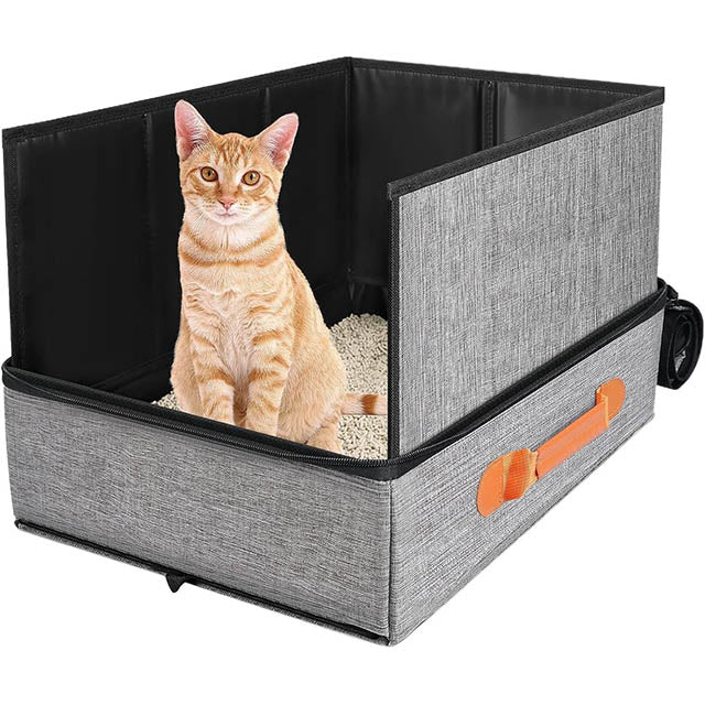 Collapsible Travel Cat Litter Tray– Portable Leak-Proof & Water-Resistant with Lid & Hard Bottom