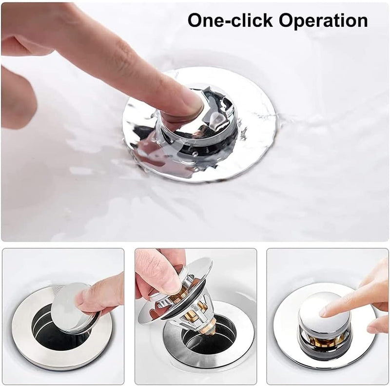 Universal Pop-Up Sink Plug 35–44mm –  Set of 3 Chrome Brass & Stainless Steel Drain Stopper