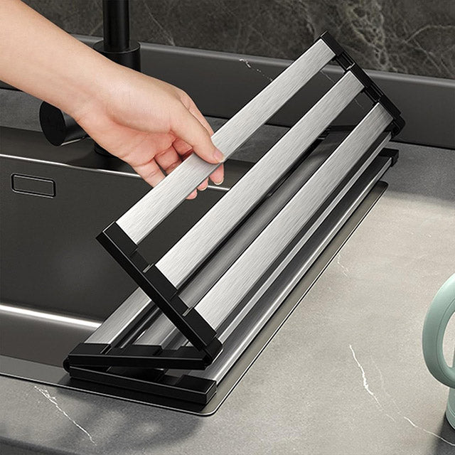 Stainless Steel Dish Drainer - Rollable Dish Drying Rack Over The Sink Drying Rack