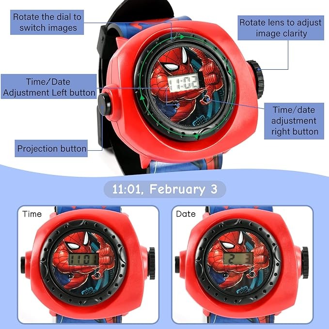 Spiderman Kids Digital Projector Watch – 3D Cartoon Projection Toy Wristwatch