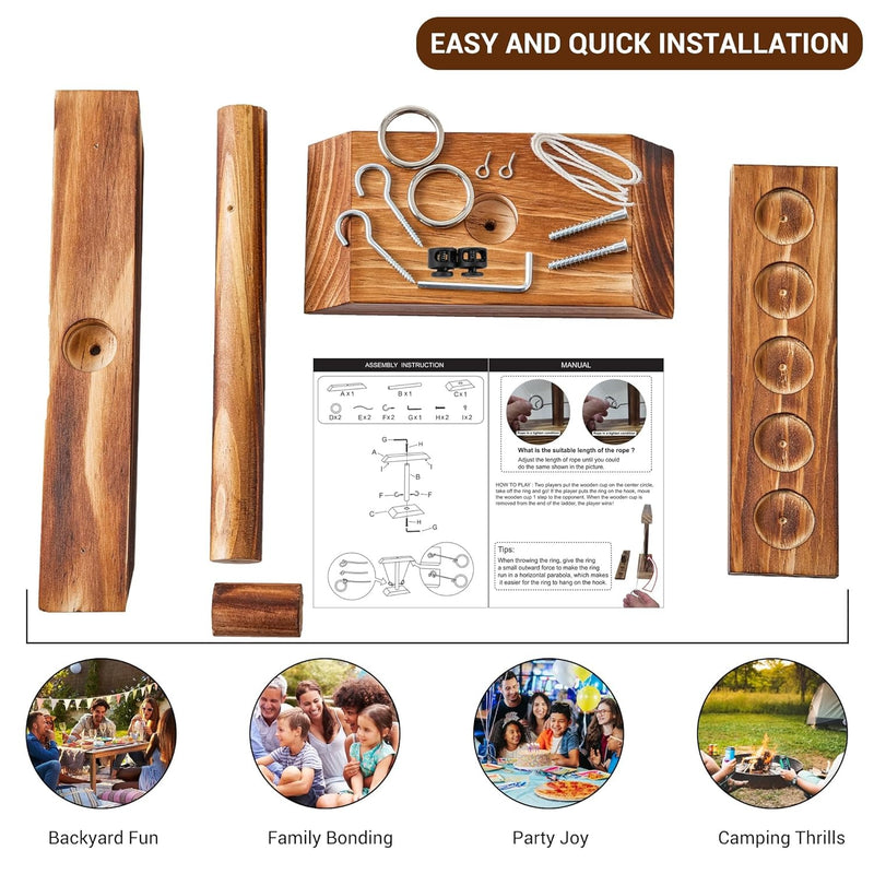 Wooden Ring Toss Drinking Game – Hook & Ring Toss with Shot Ladder