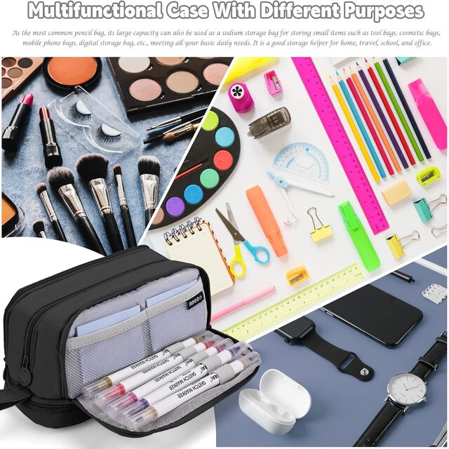 Large Capacity Pencil Case – 4-Compartment Multifunctional Pen & Stationery Organizer