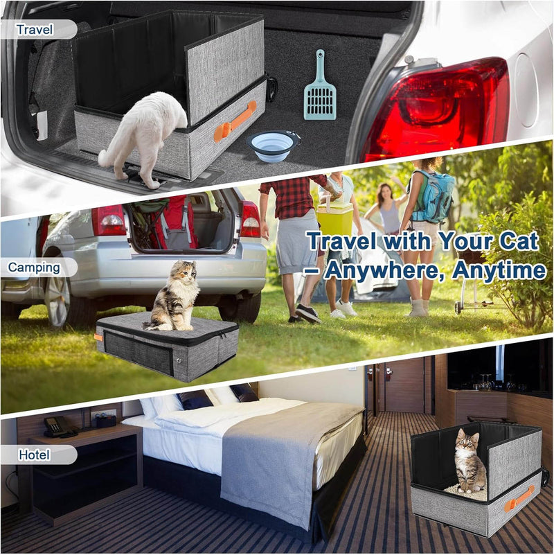 Collapsible Travel Cat Litter Tray– Portable Leak-Proof & Water-Resistant with Lid & Hard Bottom