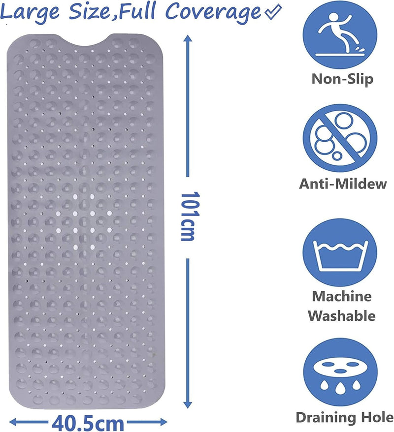 Non-Slip Bath Mat with Suction Cups – Anti-Mildew Washable Safe for Kids & Elderly
