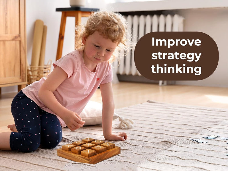 Wooden Tic Tac Toe Board Game – Classic XO Blocks for Kids & Adults