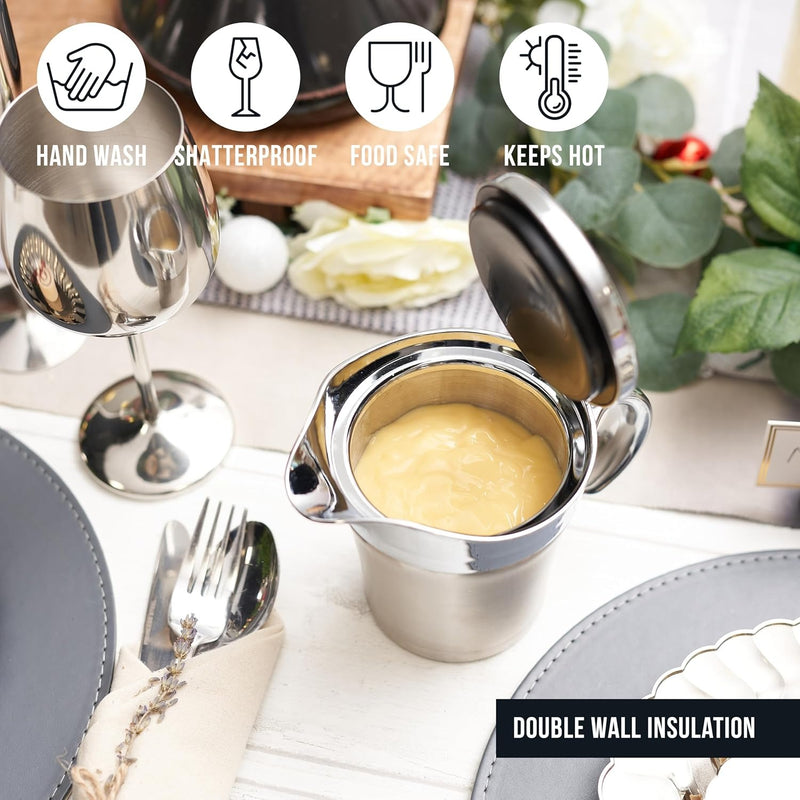 Double-Walled Insulated Gravy Boat – Stainless Steel Thermal Jug with Easy-Lift Lid