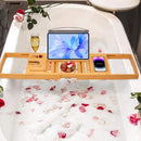 Bamboo Bathtub Caddy Tray – Expandable Foldable Bath Shelf with Book & Wine Holder